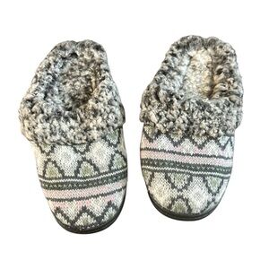 Cozy Gray and Pink Knit Slippers Women’s Small Size 5-6
